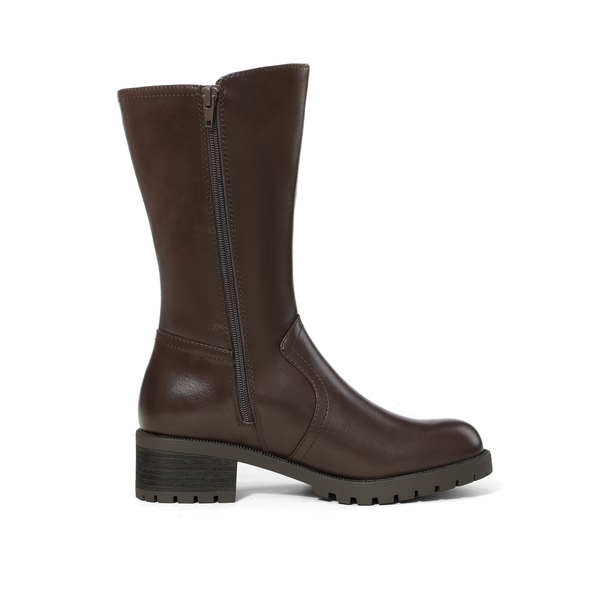 Mid Calf Riding Boots - BROWN PU - 2